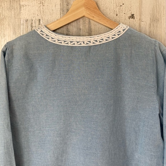 Point Sur J. Crew Blue White Linen Cotton Blend Blouse Size XS - Picture 9 of 12